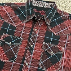 WRANGLER 20X Western Plaid Shirt Long Sleeve Pearl Snap Red Black Men’s XL NWOT